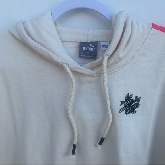 Puma Women’s Lemlem Oversized Fleece Hoodie Size Large Ghost/Pepper - Picture 3 of 16